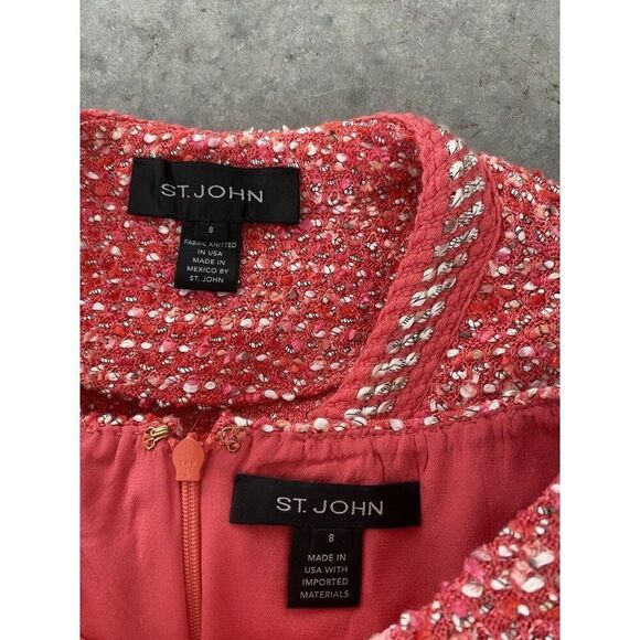 St. John Suit Dress Set Size 8 Wool Blend Tweed Pink Coral White St Classic - Picture 7 of 15